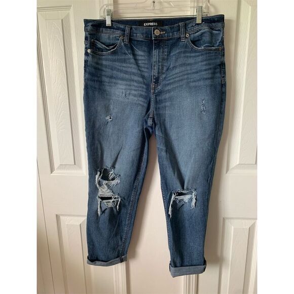 Express Women's Size 12 High-Rise Distressed Girlfriend Jeans Blue - Picture 11 of 12